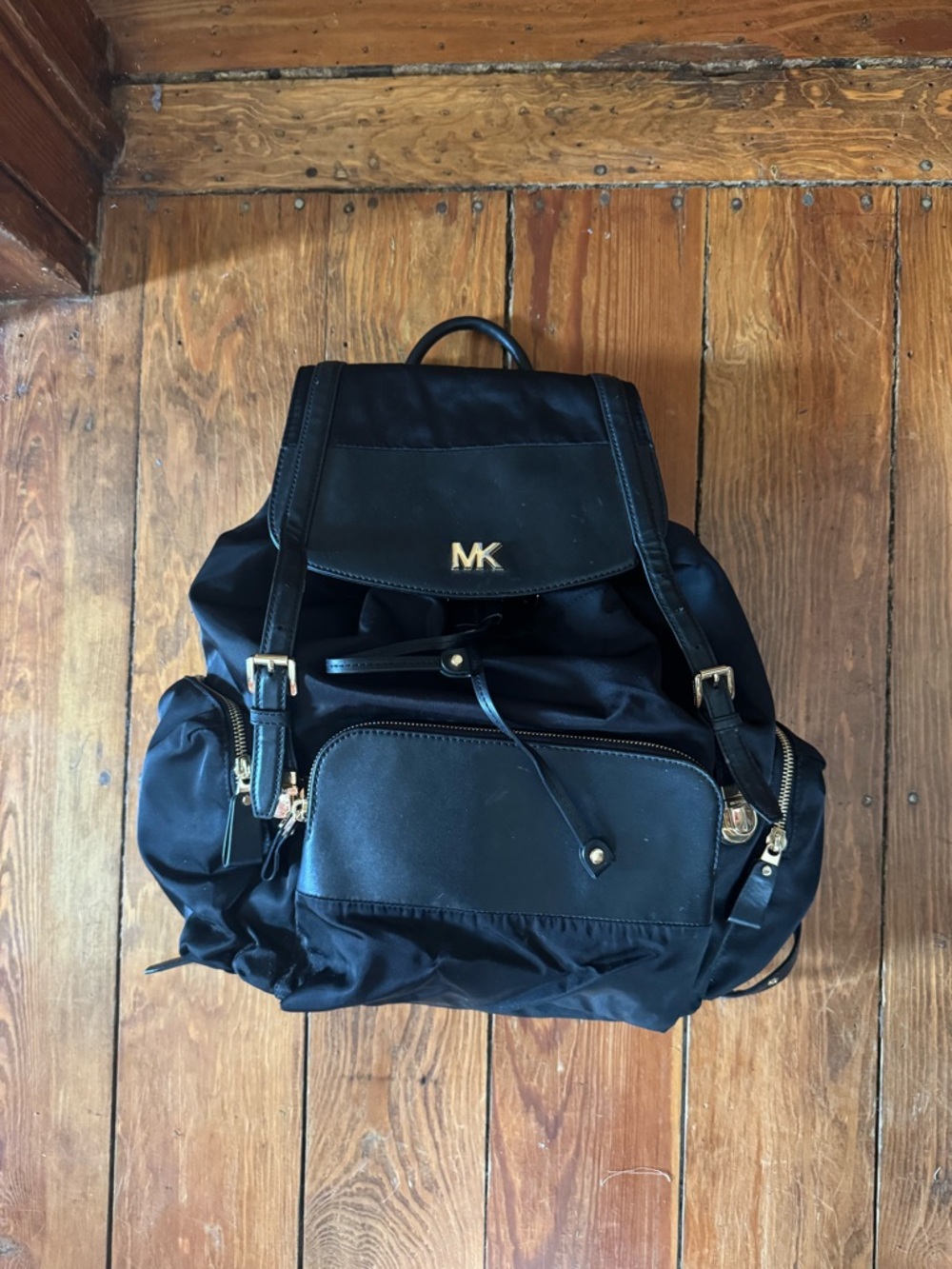 Michael Kors Black Backpack with Gold Hardware